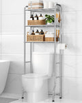 Kitsure Over Toilet Storage Rack - Metal Over Toilet Bathroom Organizer Shelf, Over the Toilet Storage Cabinet with Paper Holder and Hooks, Bathroom Cabinet for Laundry, Silver, 3 Tiers (63.2" H)