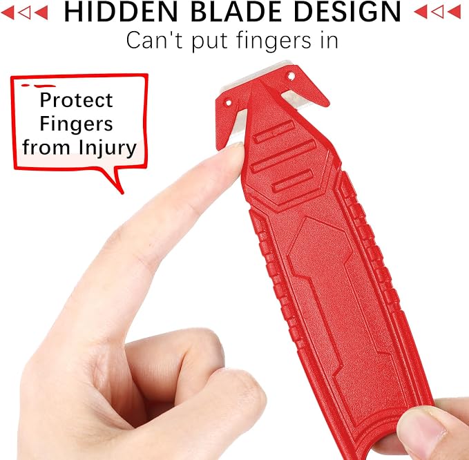Therwen Safety Box Cutter Knife of Stainless Steel Concealed Blade Package Opener with Tape Splitter for Carton Cardboard Wrap Letter Work Bag Straps Film Utility Tool(Red,30 Pcs)
