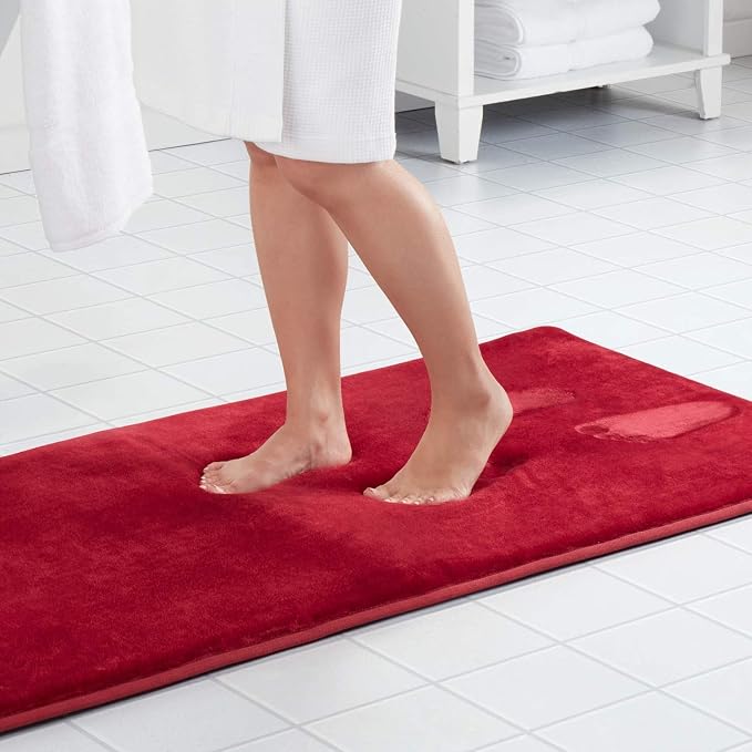 Memory Foam Bath Mat Non Slip Absorbent Super Cozy Velvet Bathroom Rug Carpet (60 inches X 24 inches, Red)