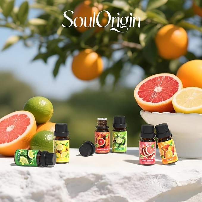Soulorigin Citrus Essential Oils Set, Fragrance Oil Set for Diffuser, Scent Diffuser Oil for Candle Making- Blood Orange, Lemon, Bergamot, Lime, Grapefruit, Citrus