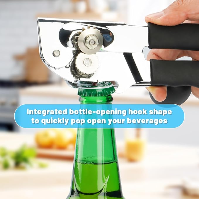 Commercial Can Opener,Stainless Steel Heavy Duty Hand Crank Manual Can Openers with Comfortable Extra-long Handles,Ergonomic Design,Black