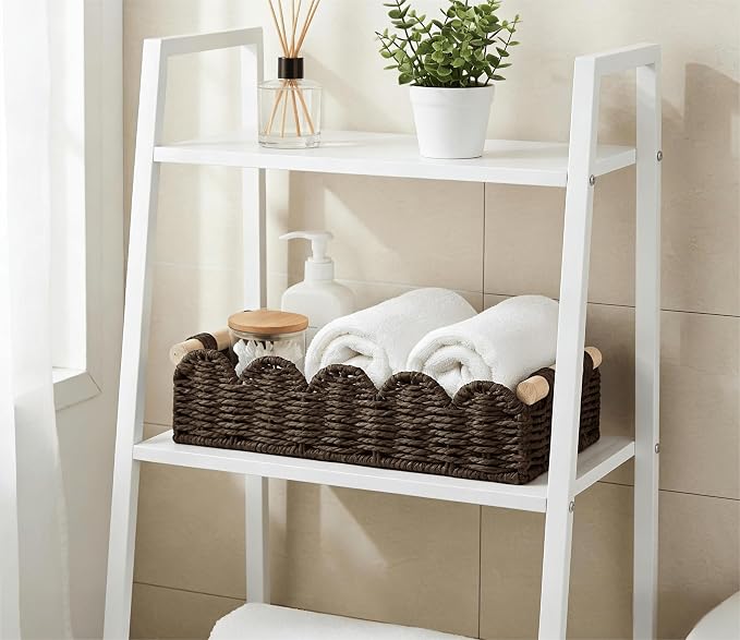 CubesLand Toilet Paper Storage Basket Organizer, Small Wicker Toilet Tank Top Decorative Baskets for Countertop, Handwoven Scalloped Basket w/handle for Home Decor, Living Room, Bedroom, Brown