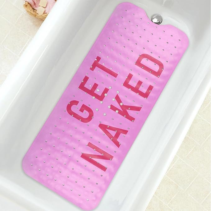 Bathtub Mat Non Slip, Get Naked Extra Long Bath tub Mat Shower Floor Mat with Suction Cups and Drain Holes for Adults Kids Elderly 40 X 16 Inch