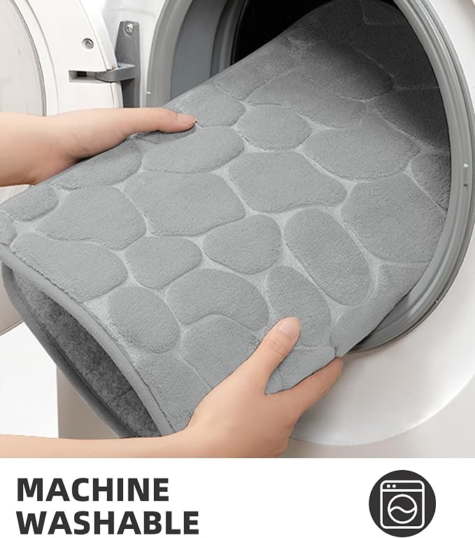 YIHOUSE Memory Foam Bath Mat Cobblestone Bathroom Rugs Super Water Absorbent Bath Mats for Bathroom Machine Washable Bath Rugs(17x24,Light Gray)