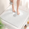 HITSLAM Non Slip Shower Mat for Textured Tub Floor, 21x21 Inch Square Loofah Bath Mat for Inside Shower Stall, Quick Drying, No Suction Cups, White