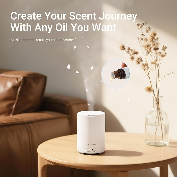 ASAKUKI Essential Oil Diffuser for Home, 300 ml Humidifier with Automatic Shut-Off, Quiet Aromatherapy Diffuser with 7 LED Lights for Living Room, Kitchen, Bedroom, Hotel - Pure White
