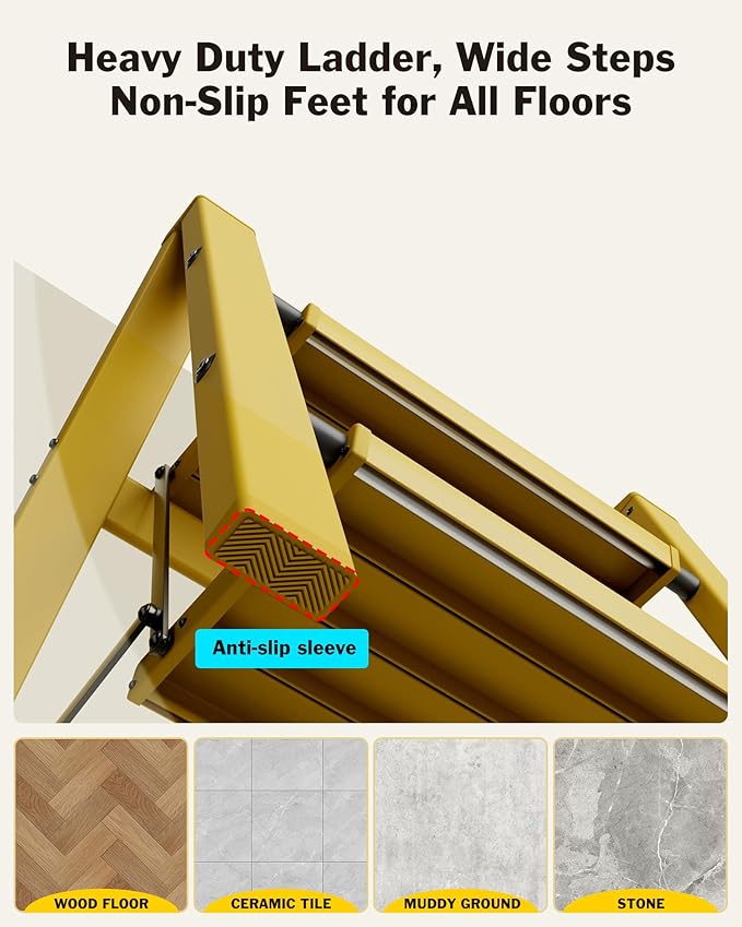 2 Step Ladder, Aluminum Lightweight Folding 2 Step Stool with Anti-Slip Wide Pedal,330lbs Capacity Steel Ladder for Household and Office(Soft Dusk Yellow)