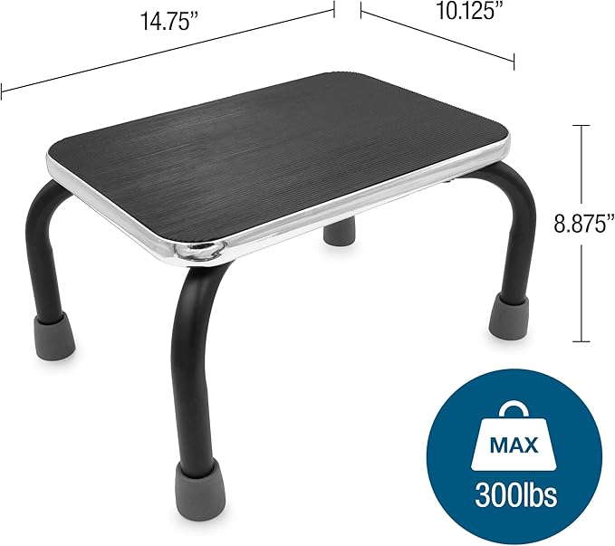 DMI Foot Stool for High Beds, Elderly Daily Living Stool, 300 Pound Weight Capacity, Non-Slip Textured Grip, Safe Stool for Seniors, Portable, Black, 539-1904-0099