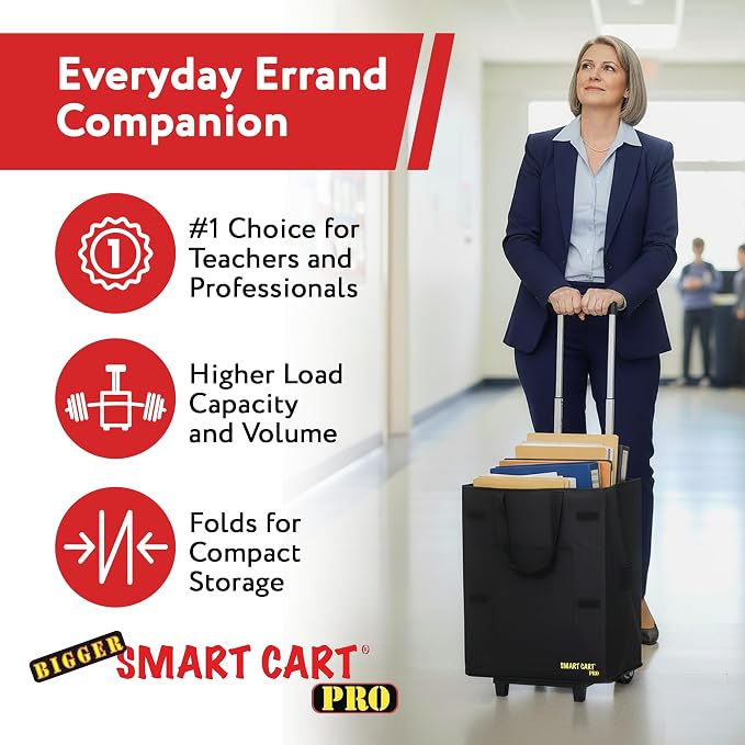 dbest products Bigger Smart Cart Pro with Wheels Lightweight Collapsible Cart, Retractable Pull Handle Multipurpose RollingCart Black