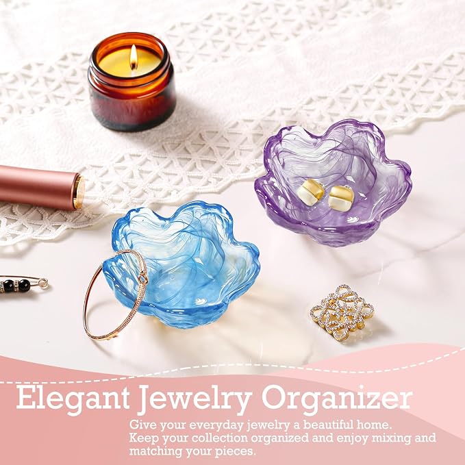 Flower Jewelry Dish Ring Holder Jewelry Tray Cute Vanity Organizer Room Decor Aesthetic Nightstand Bathroom Bedroom Decor Trinket Dish Small Valentine's Friendship Christmas Birthday Gifts for Women