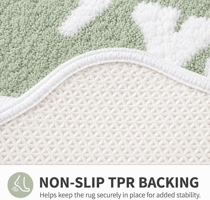 Scalloped Sage Green Bath Rug, You Look Good Cute Bathroom Rug, Soft Absorbent Quick Dry Bath Mat, TPR Non Slip Backing, Microfiber Mat for Shower Tub Sink Vanity 20" x 31.5"