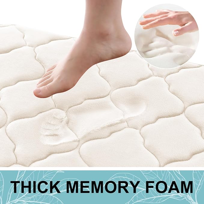 OLANLY Memory Foam Bath Mat Rug 44x24, Ultra Soft and Absorbent Bathroom Rugs, Non-Slip, Comfortable, Machine Washable Bath Carpet for Bathroom Floor, Tub, Shower and Home Decor Accessories, Ivory