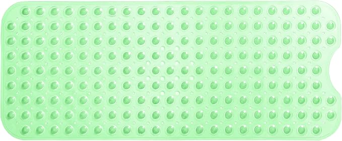 Extra-Long Non-Slip Bathtub & Shower Mat 39”x16” (Smooth/Non-Textured Tubs Only) Safe, Clean, Machine-Washable, Superior Grip&Drainage, Vinyl, Transparent Light Green
