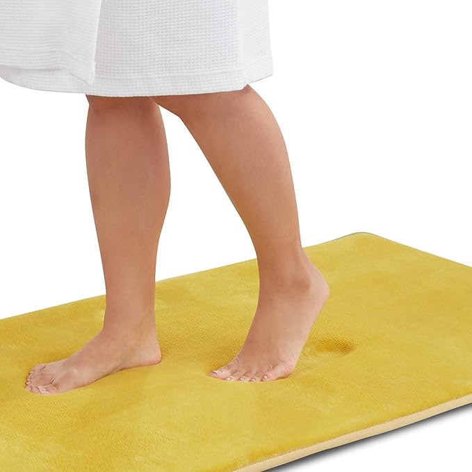 Memory Foam Bath Mat Non Slip Absorbent Super Cozy Velvet Bathroom Rug Carpet (22 inches X 42 inches, Mustard)