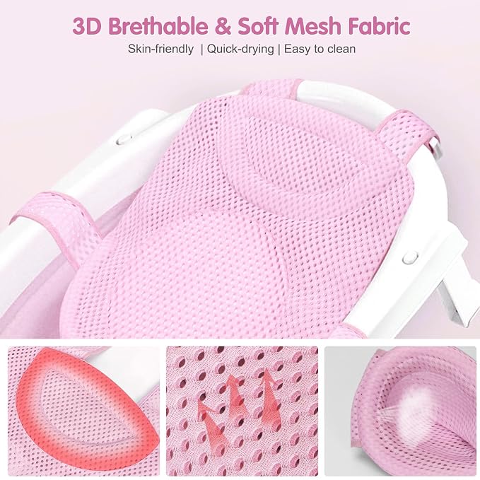 Colorlife Baby Bath Seat Support Net Infant Bathing Seat Support Mat, Adjustable Comfortable Non-Slip Five-Pointed Baby Shower Net Bathtub Sit Up Mesh for Newborn 0-12 Months-Light Pink(No Bathtub)