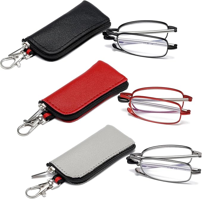 Folding Reading Glasses for Men Women, Keychain Compact Readers Blue Light Portable Pocket Eyeglasses