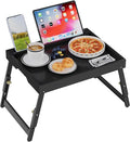Artmeer Bed Tray Table with Folding Legs, Bamboo Breakfast Food Tray with Media Slot, Use As Platter, Laptop Desk, Snack, TV Tray Kitchen Serving Tray (Black Large Adjustable Legs)