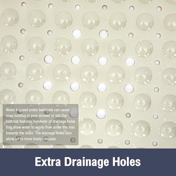 Extra Long Bathtub Mat Non Slip, Beige Soft Bath Mat for Tub 40 x 16 Inch Full Size, Bath Tub Shower Mats for Bathroom Floor with Big Suction Cups and Drain Holes, Easy Washable, BPA Free
