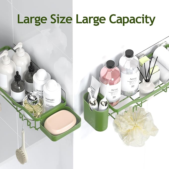 NESOMI Shower Caddy Adhesive Shower Organizer 7-Pack, Rustproof Stainless Steel Bathroom Shelves, Large Capacity No-Drill Rack Storage Accessories with Soap Dish Toothbrush Holder Hooks