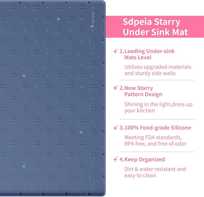 Sdpeia Under Sink Mat 28"×22" Waterproof Silicone Cabinet Liner & Sink Protector for Kitchen & Bathroom, Multi-Purpose Organizers Tray for Pets, Laundry, Cat Litter Mat