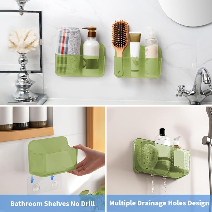 Diesisa 2pc Acrylic Wall Mount Organizer, Adhesive Cabinet Door Organizer,Acrylic Bathroom Shelves for Wall,No Drilling Hang Walls,with Self Adhesive Tape, for Bathroom, Kitchen, Living Room-Green