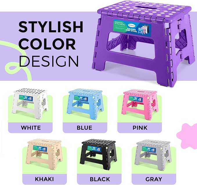 Dyforce Folding Step Stool 9", Kids Step Stool, Heavy Duty Step Stools for Adults, Compact Foot Stools, Light-Weight Toddler Step Stools for Kitchen, Bathroom, Holds Up to 300 lbs (Purple)