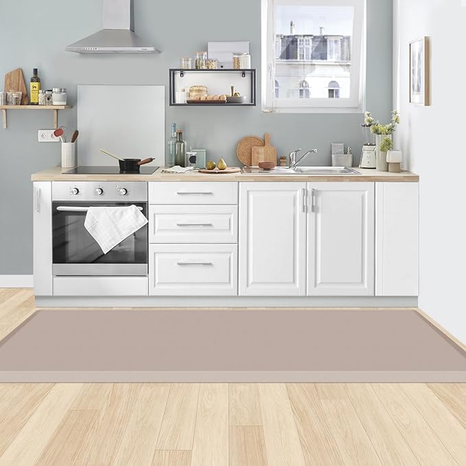 KitchenClouds Kitchen Mat Cushioned Anti Fatigue Rug 24"x70" Water Resistant, Non Slip, Standing and Comfort Desk/Floor Mats for House Sink Office (Khaki)