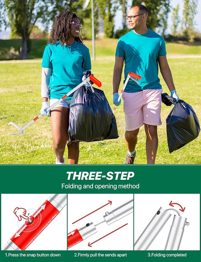 Grabber Reacher Tool, 50" Foldable Extra Long Grabber for Elderly Reaching Tool Heavy Duty Pickup Trash Picker Upper Equipment Fire Tongs Snake Grabber