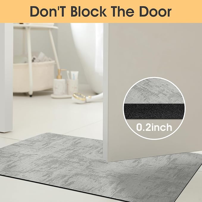 ACCUMTEK Non Slip Bath Mat, Thin Bathroom Rugs Fit Under Door, Quick Dry Bath Mats, Machine Washable Bath Rugs for Bathroom, Bathtub & Kitchen, Bathtub, Light Gray/Marble/24 x17