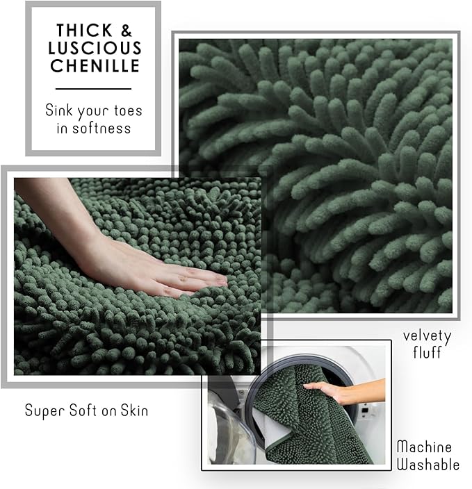 Hearth & Harbor Bathroom Rugs, Chenille Bath Mat - Machine Washable Bath Mats for Bathroom Non-Slip Backing Rubber, Quick Dry Bathroom Mat