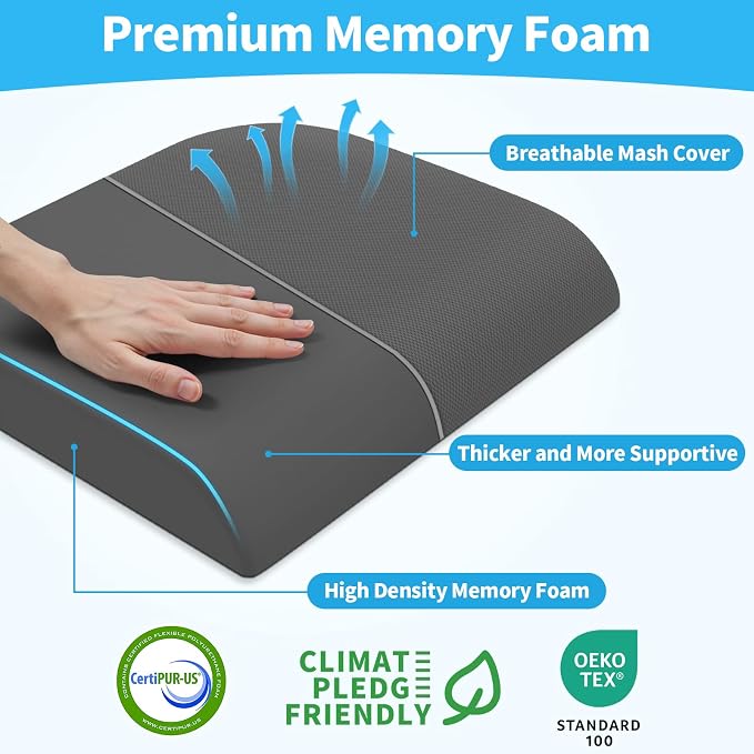 TranquilRelax XLarge Seat Cushion, Soft Foam Cushion for Long Sitting Hours on Office Chair, Home & Car, Non-Slip Chair Pad for Relieving Back & Sciatica & Hip & Coccyx Pain (Grey)