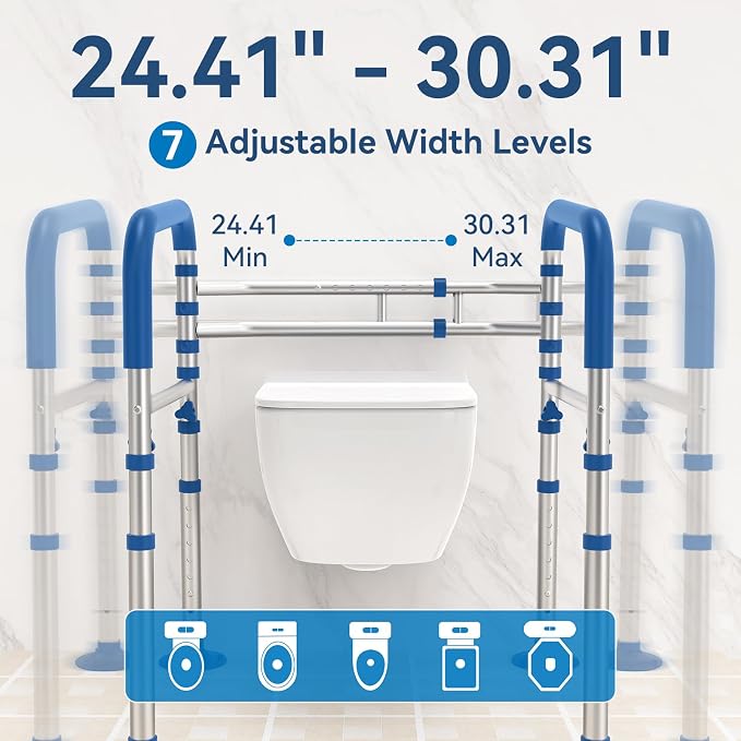 Loyoda Toilet Safety Rails for Seniors,Adjustable Toilet Handles for Elderly and Disabled (350 Lb),Foldable Toilet Rails Fit Most Toilets