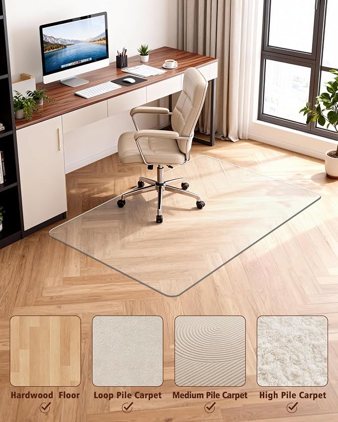 Soimeat Hard Frosted Office Chair Mat for High Pile Carpet and Hardwood Floor, 32" x 55" Anti-Slip Computer Rolling Chair Mat, Heavy Duty Chair Pad Under Desk Carpeted Floor Protector for Home, 1 PCS