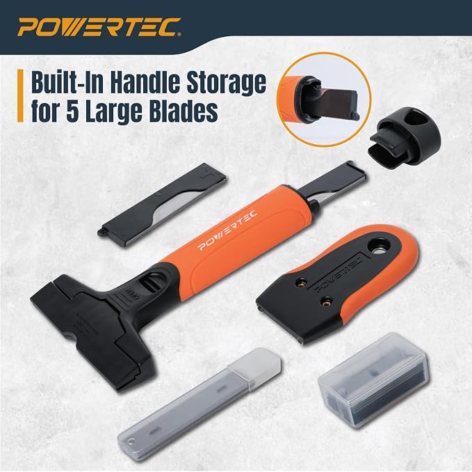 POWERTEC Razor Blade Scraper Tool Set with 20 Blades - 3.5" & 1.5" Scrapers for Removing Decals, Stickers, Glue, Paint & More (72066)