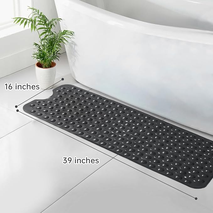 Tree Bud Bathtub Mats for Shower Tub Non-Slip Bath Mat 39 x 16 Inch Extra Long Shower Mat, Bath Tub Mat for Bathroom with Machine Washable, BPA Free for Kids (Black)