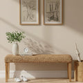 Solid Wood Acacia Indoor Bench with Natural Woven Seat, 47 Inch Wood Bench for Living Room or Entryway Bench, Bedroom End of Bed Bench or Dining Benches, Window Bench (Fishbone, Water Hyacinth)