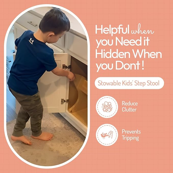 Hidden Helper Montessori Step Stool for Toddlers, Foldable Toddler Two Step Stool for Bathroom Sink & Kitchen Helper, Wooden Folding Stool for Kids Ages 2-5, Bamboo