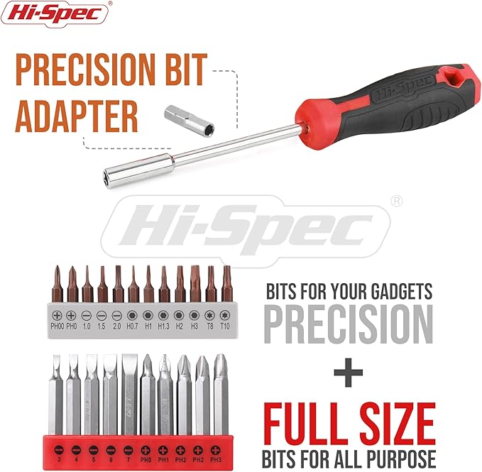 Hi-Spec 58pc Red 8V USB Electric Power Cordless Drill Driver and Home DIY Tool Kit Set. Screw Driver and Drill Bit Set Accessories, Pliers and Hammer In a Toolbox Case