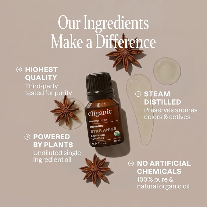 Cliganic Organic Star Anise Essential Oil, 100% Pure Natural for Aromatherapy | Non-GMO Verified