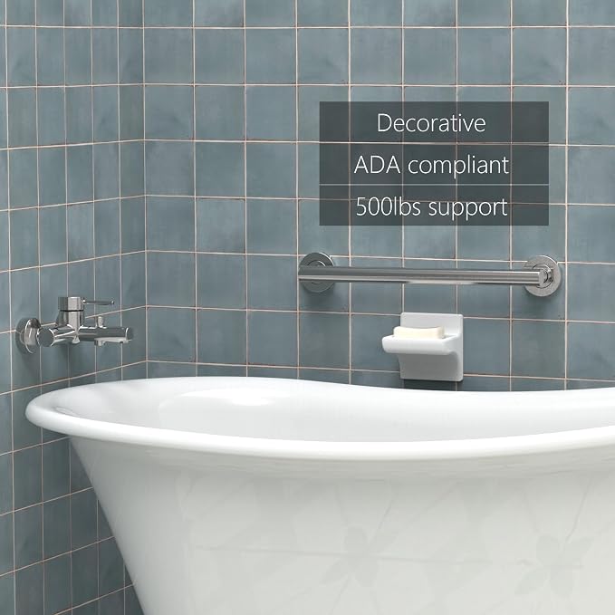 Bath, Shower and Toilet Safety Grab Bar for Seniors and Handicaps, ADA Compliant Mobility Aid Balance Assist Handle, Stainless Steel