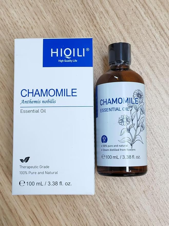 HIQILI 100ML Chamomile Essential Oil, Pure & Natural Chamomile Oil for Diffueser, Skin, Soap, Shampoo - 3.38 Fl Oz