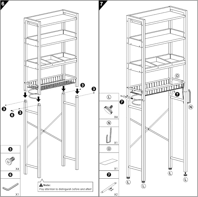 Over The Toilet Storage Cabinet,4 Tier Bathroom Organizer and Storage With Adjustable Shelf Waterproof Feet Pad and Basket Multifunctional Space Saver Freestanding Bathroom Shelves With Dividers Black