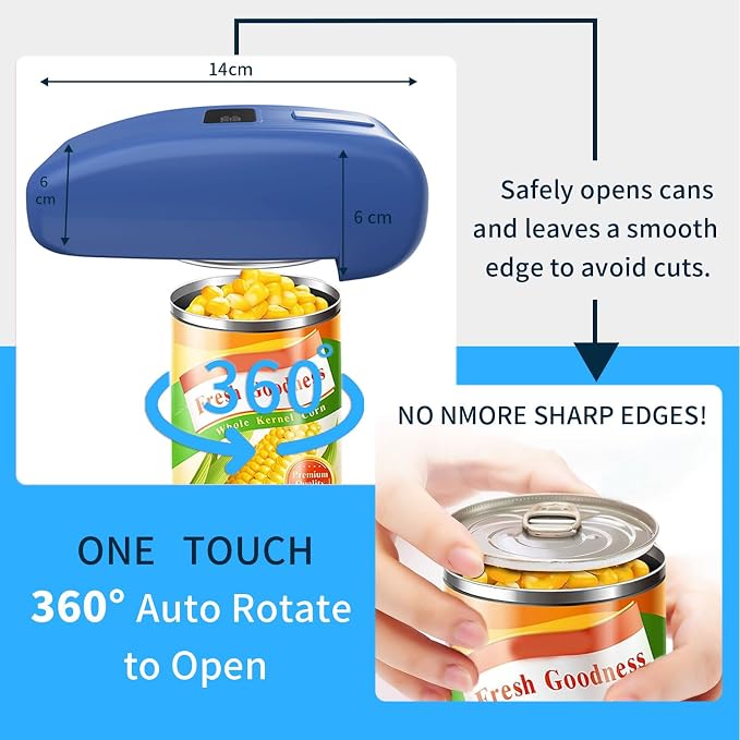 Electric Can Opener – USB Rechargeable with LED Display, Smooth Edge, One-Touch Hands-Free Automatic Can Opener for Seniors & Arthritis, Works on All Can Types, Food-Safe Kitchen Gadgets