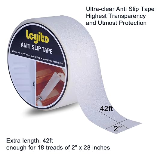 Anti Slip Tape Clear Waterproof Outdoor/Indoor, 2" x 42Ft Non Slip Traction Grip Tape for Bathtubs, Boats, Stairs, Pools, Transparent, Soft, Comfortable for Bare Feet (2" X 42')