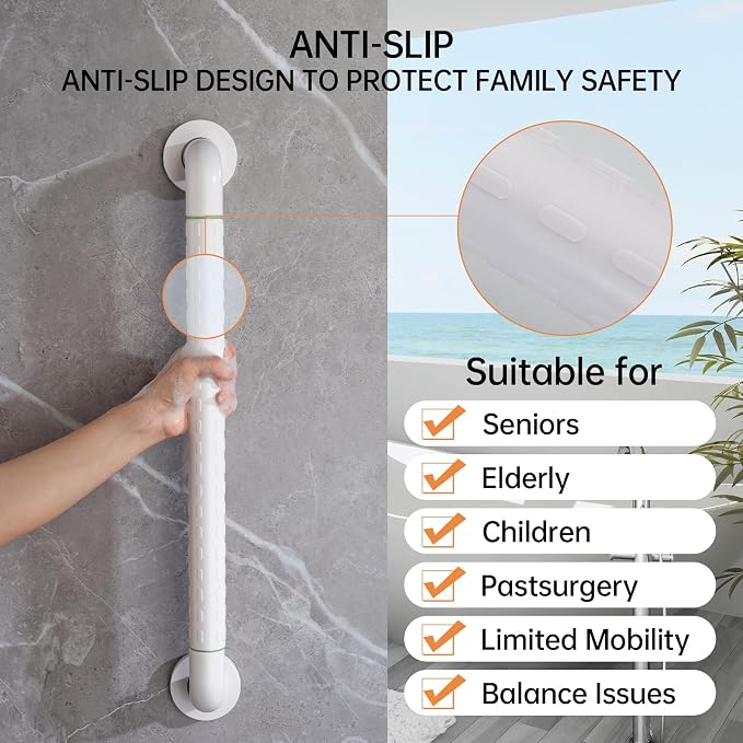 joyrain Shower Grab Bars for Seniors and Elderly-Wall Mounted Safety Rails for Bathroom Anti-Slip and Toilet Assistance Standing-Sturdy Grab Bars for Shower