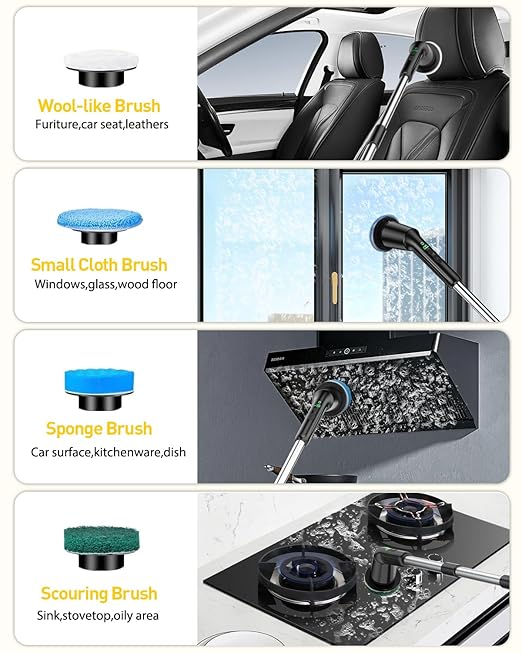 Shower Scrubber with Long Handle, Shower Cleaner Brush with 8 Floor Machine Pads, Cordless Electric Spin Scrubber for Cleaning with 2 Speed, Cleaning Supplies for Bathroom Bathtub Kitchen Floor Toilet