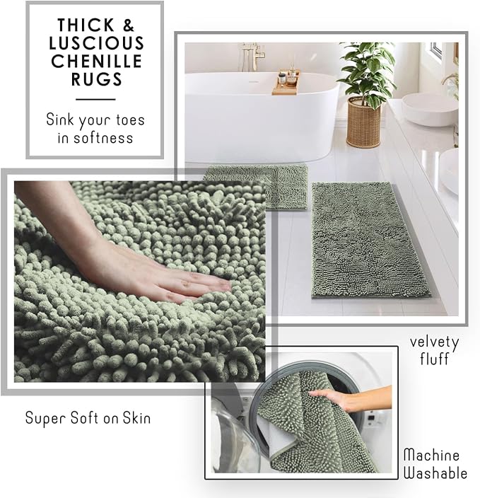 Clara Clark Bathroom Accessories Set - 27PC Bathroom Set with Adhesive Corner Shower Caddy Hanging, Bathroom Sets with Shower Curtain and Rugs, Sage Green Shower Curtain Set with Bathroom Trash Can