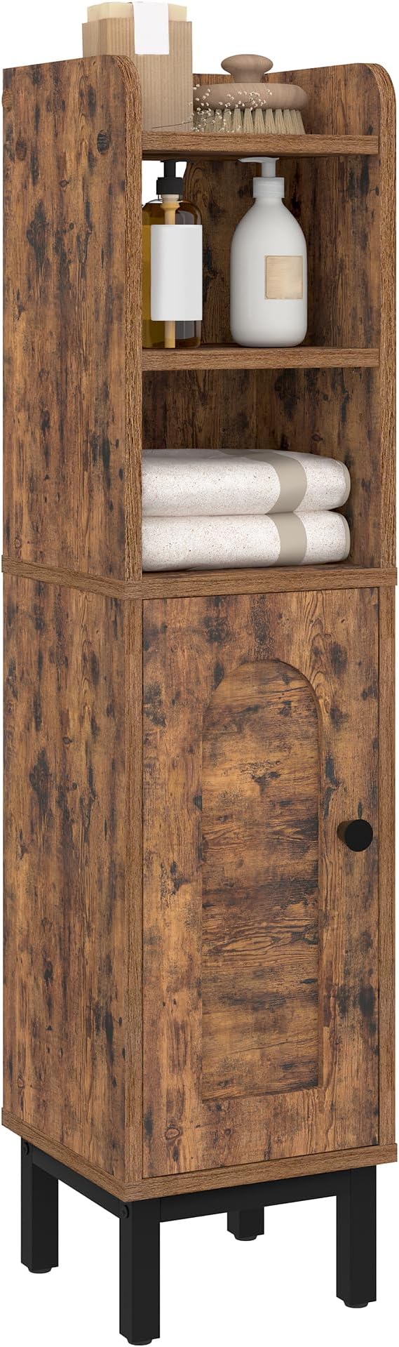 Hzuaneri Bathroom Storage Cabinet, Small Corner Floor Cabinet with Door and Shelves, Narrow Toilet Paper Holder, Bathroom Organizer with Adjustable Shelf, for Small Spaces, Rustic Brown BC08201X