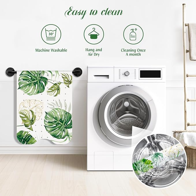 SHUCHING Tropical Green Leaves Bath Mat for Tub Non Slip-40 X 16Inch, Bathtub Mat Anti Slip, Extra Long Shower Mat for Bathroom Mold Free, Machine Washable