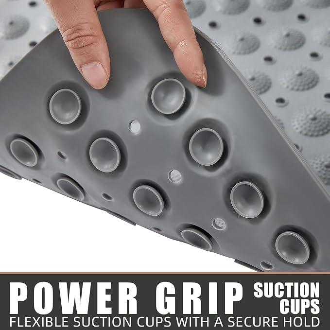 ZHICHENG Bath Mat - Shower Mat Non Slip - Long 31.88 x 15.74 Inch Bathroom Mats for Tub Nonslip - Anti Slip Bathmats - Bathtub Mat Non Slip with Massage Particles (Gray)